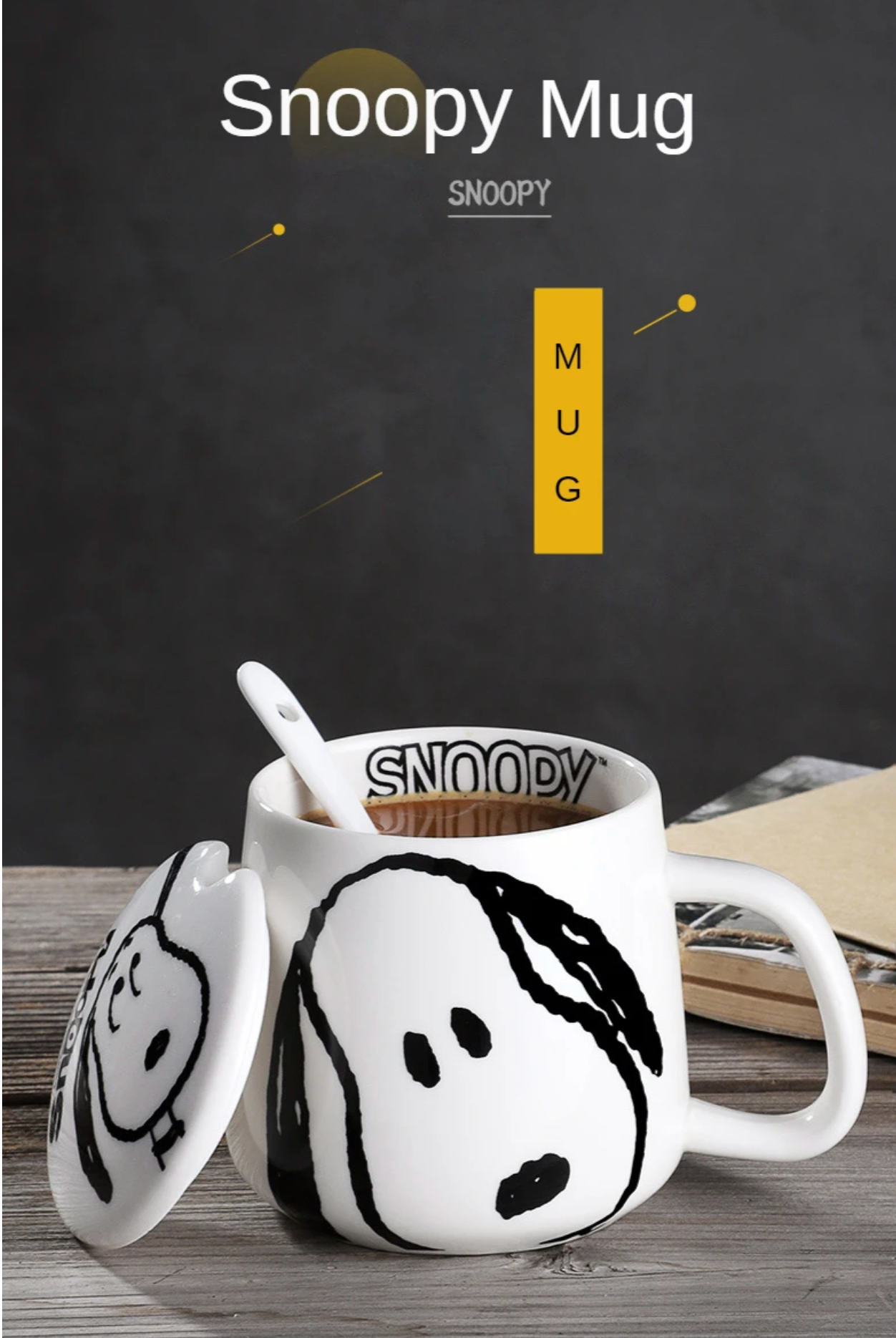 Taza Snoopy con tapa y cucharita