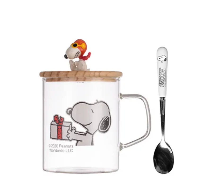 Taza transparente con tapa Snoopy