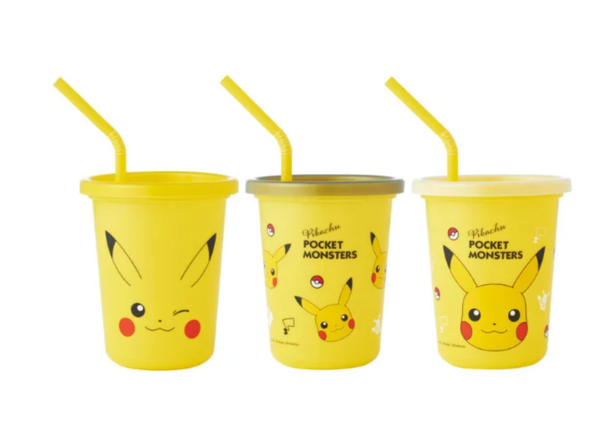 Set Vasos Pokemon pikachu con carrizo para niños